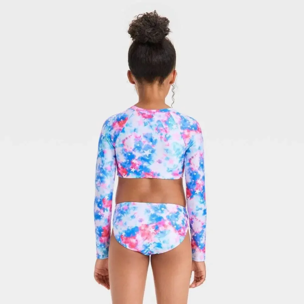 Cat & Jack Americana Tie Dye Rash Guard Bikini, 7/8